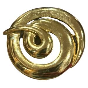 Vintage M Gent Gold Tone Swirl Brooch Abstract Sculptural Statement Pin Signed